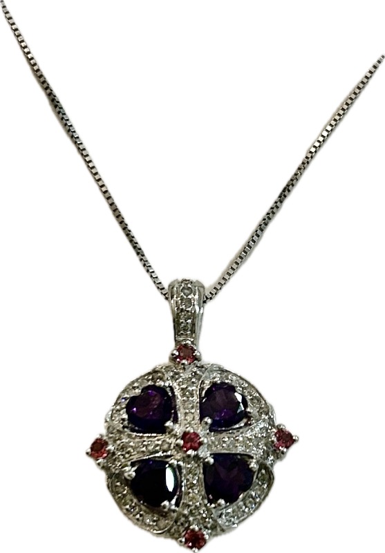 Photo 1 of 14K WHITE GOLD 3cwt AMETHYST 0.50cwt DIAMONDS 19" NECKLACE 7.6G    #31