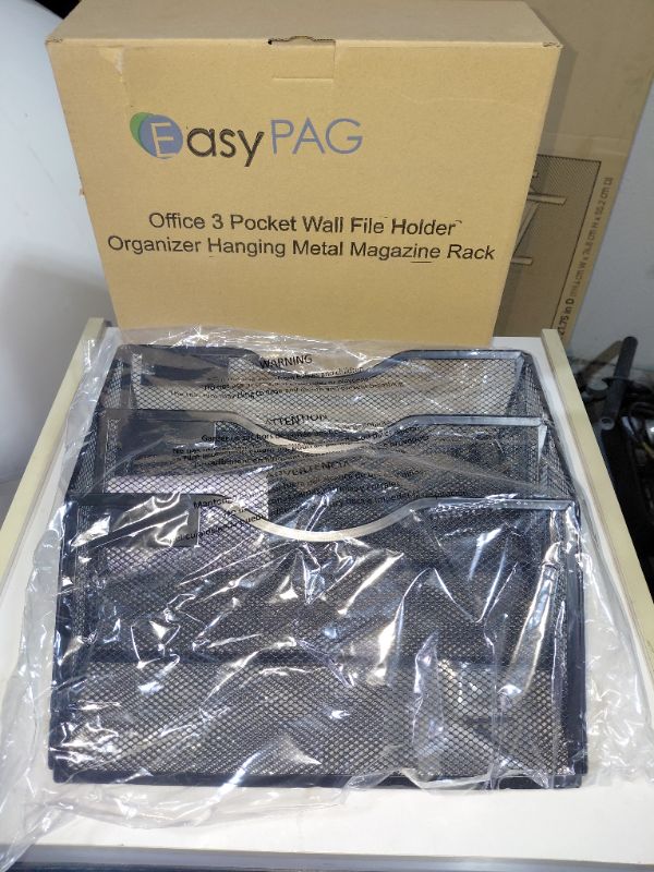 Photo 1 of NEW EASY PAG OFFICE 3 POCKET WALL FILE HOLDER / MAGAZINE RACK