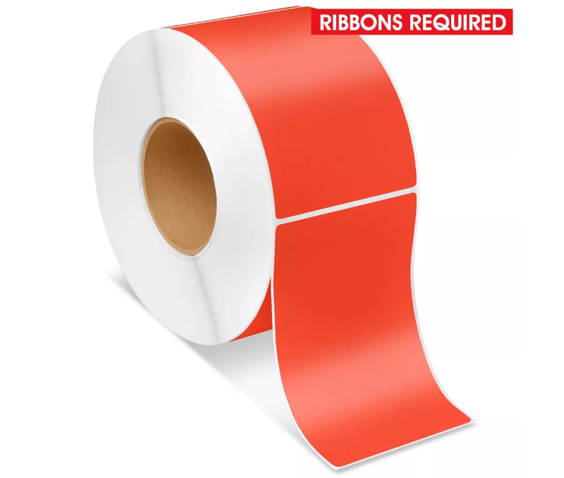 Photo 1 of (QUANTITY 2) NEW UNLINE S-5955R INDUSTRIAL THERMAL TRANSFER LABELS - RED, 4 X 6", RIBBONS REQUIRED