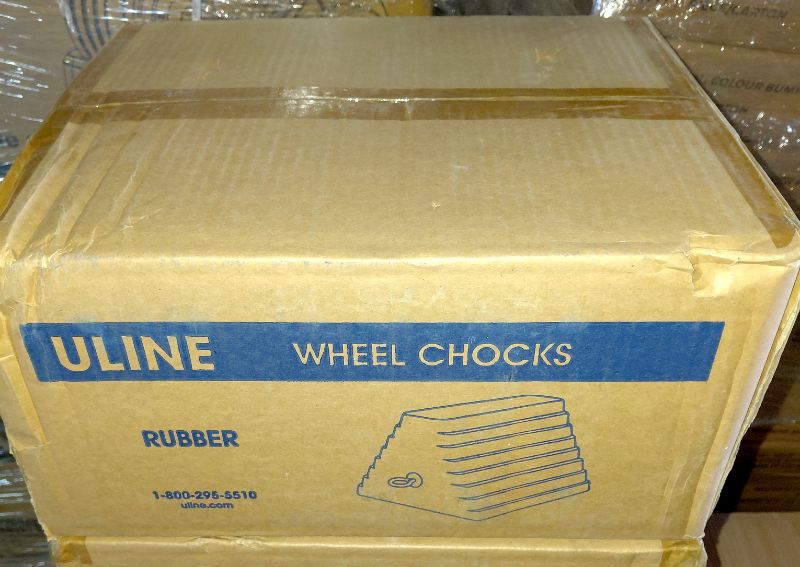 Photo 1 of 3 BOXES SETS OF 2 NEW WHEEL CHOCKS - BLACK RUBBER, 9 3?4 X 8 X 6" ULINE H-517