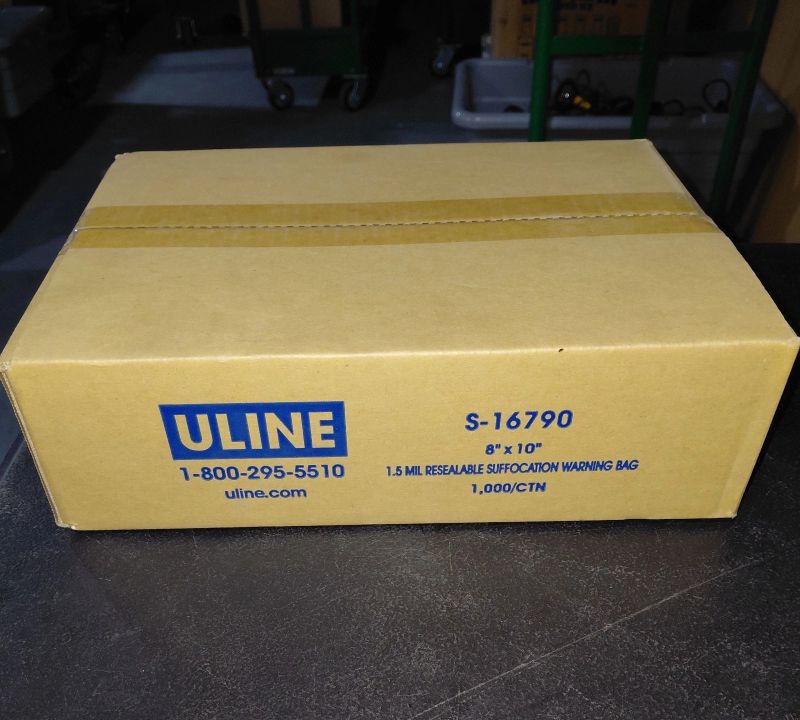 Photo 1 of NEW 1,000 RESEALABLE SUFFOCATION WARNING BAGS - 1.5 MIL, 8 X 10" ULINE S-16790