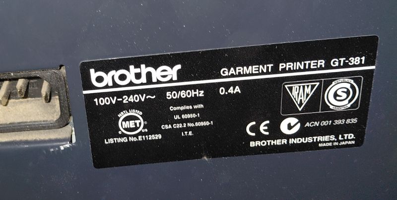 Photo 1 of BROTHER GT-381 DIGITAL GARMENT PRINTER WITH STAND (NOT WORKING)