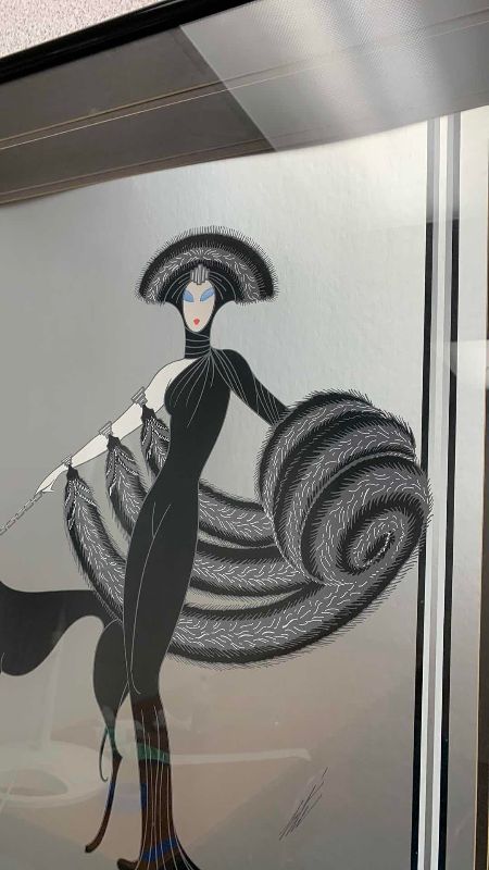 Photo 1 of 1980 ERTE “SYMPHONY IN BLACK” LITHOGRAPH ON SILVER FOIL 29” X 39”