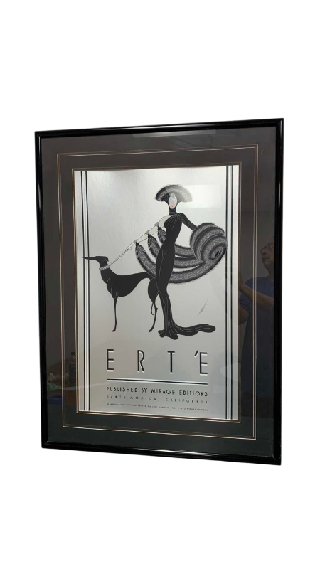 Photo 1 of 1980 ERTE “SYMPHONY IN BLACK” LITHOGRAPH ON SILVER FOIL 29” X 39”