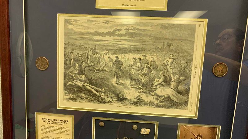 Photo 1 of UNITED STATES CIVIL WAR HISTORY ARTWORK WITH GENUINE BULLETS 28” X 37”