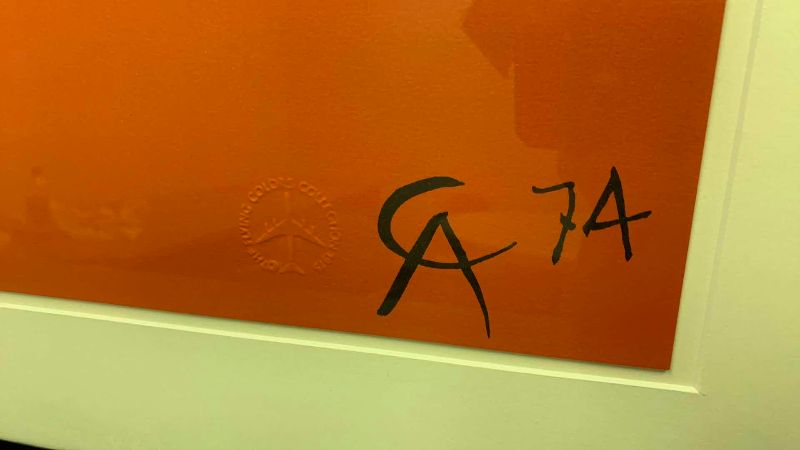Photo 1 of VINTAGE ALEXANDER CALDER 1974 “FRIENDSHIP” SIGNED COLOR LITHOGRAPH "FLYING COLORS COLLECTION" EMBOSSED DRY STAMP 34” X 29”
