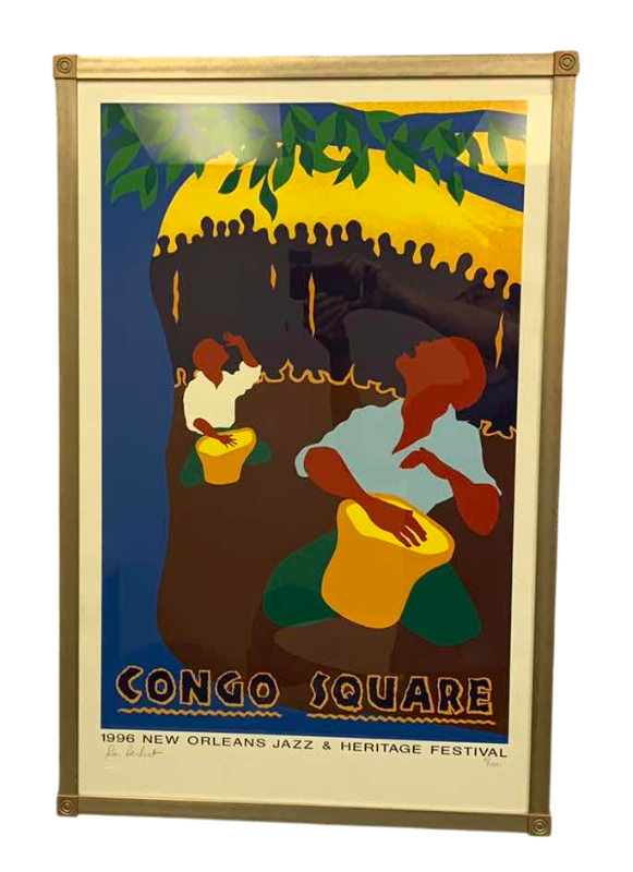 Photo 1 of 1996 NEW ORLEANS JAZZ AND HERITAGE FESTIVAL “CONGO SQUARE” SIGNED AND NUMBERED PRINT 8/1500 22” X 35”