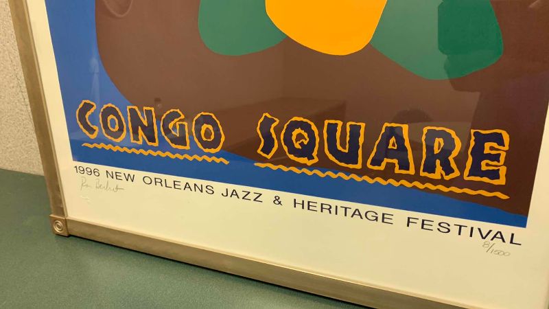 Photo 1 of 1996 NEW ORLEANS JAZZ AND HERITAGE FESTIVAL “CONGO SQUARE” SIGNED AND NUMBERED PRINT 8/1500 22” X 35”