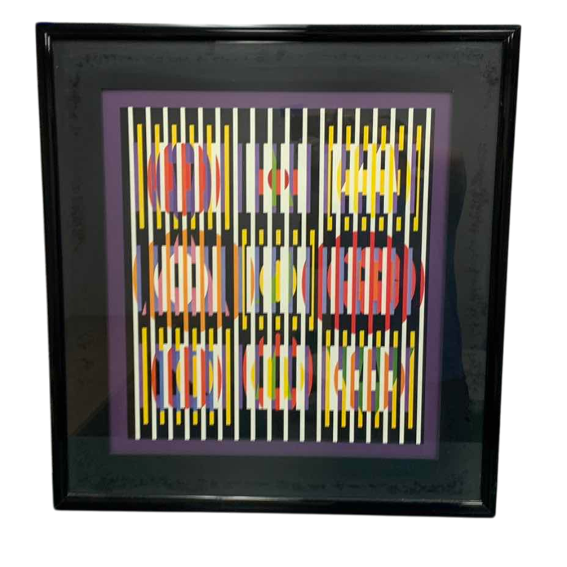 Photo 1 of YAACOV AGAM “VERTICAL MIDNIGHT” MATTED PRINT 29” X 31”