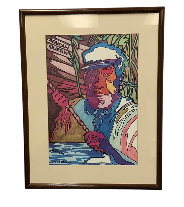 Photo 1 of VINTAGE FERDIE PACHECO HUMPHREY BOGART “AFRICAN QUEEN” SIGNED LITHOGRAPH PRINT 20” X 27”