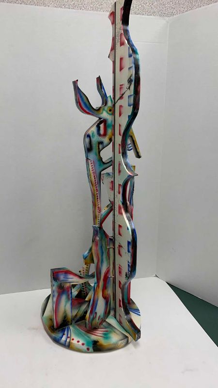 Photo 1 of PATRICK LEE SIGNED MULTI-COLORED PAINTED ABSTRACT WOODEN ART PIECE  10” X 13” H 35”