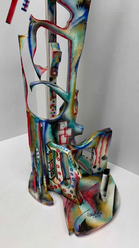 Photo 1 of PATRICK LEE SIGNED MULTI-COLORED PAINTED ABSTRACT WOODEN ART PIECE  10” X 13” H 35”