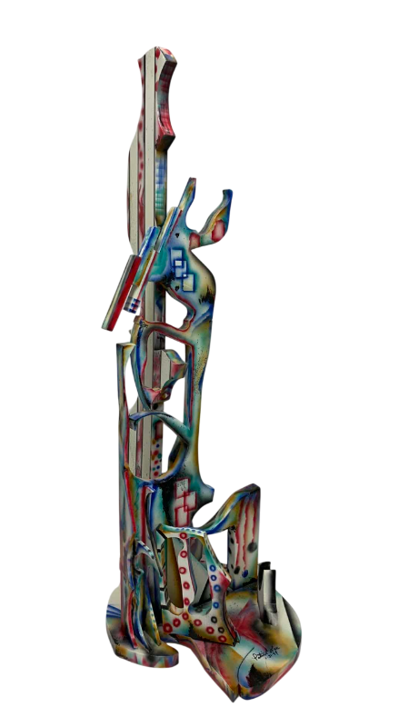 Photo 1 of PATRICK LEE SIGNED MULTI-COLORED PAINTED ABSTRACT WOODEN ART PIECE 10” X 13” H 35”