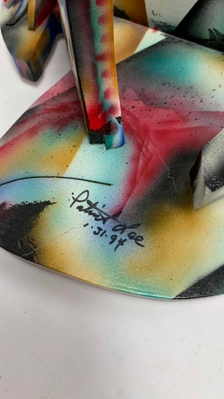 Photo 1 of PATRICK LEE SIGNED MULTI-COLORED PAINTED ABSTRACT WOODEN ART PIECE  10” X 13” H 35”