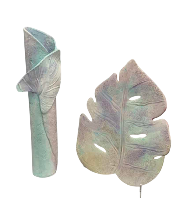 Photo 1 of 2-PLASTER STONE LEAF INSPIRED ARTWORK TALLEST IS 26”