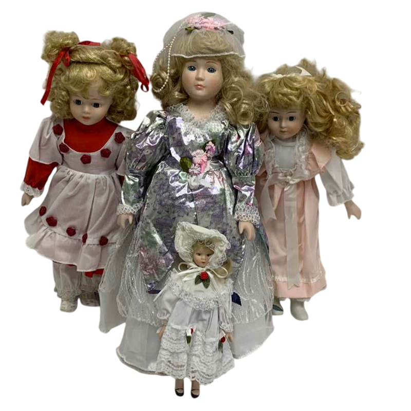 Photo 1 of 4-PORCELAIN DOLLS TALLEST IS 19”