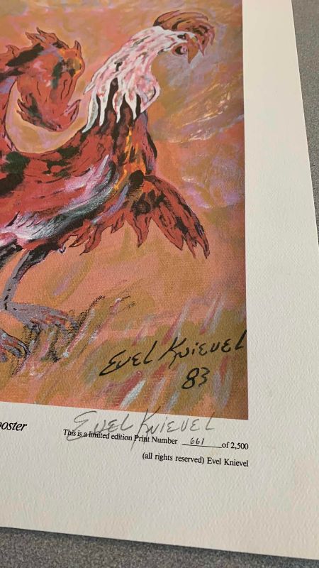 Photo 1 of 12-VINTAGE EVEL KNIEVEL SIGNED AND NUMBERED PRINTS “THE RED ROOSTER” 17.5” X 13”