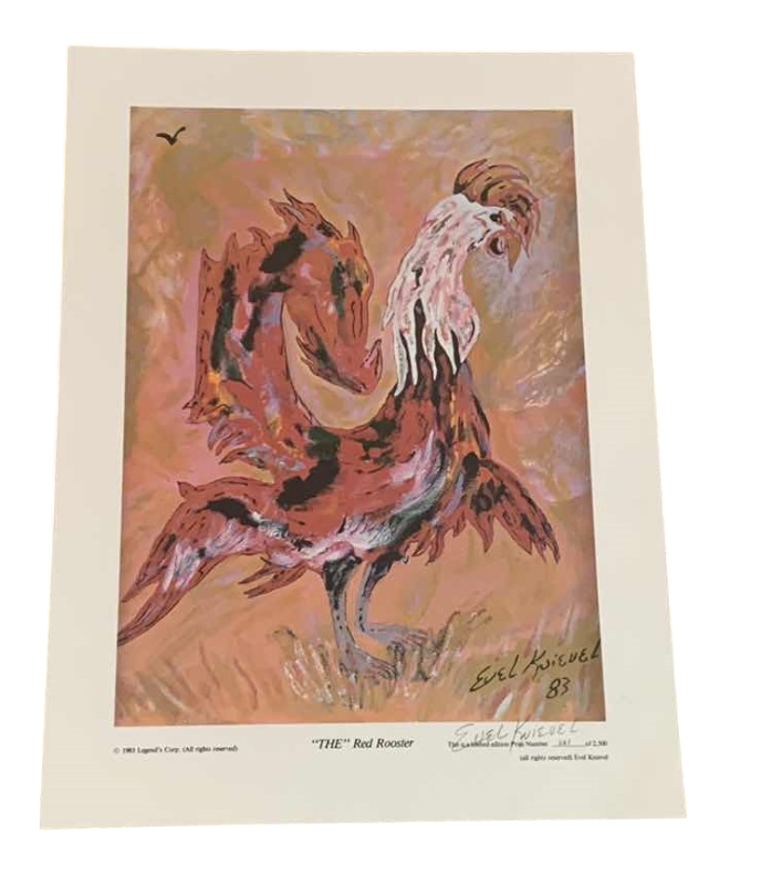 Photo 1 of 12-VINTAGE EVEL KNIEVEL SIGNED AND NUMBERED PRINTS “THE RED ROOSTER” 17.5” X 13”