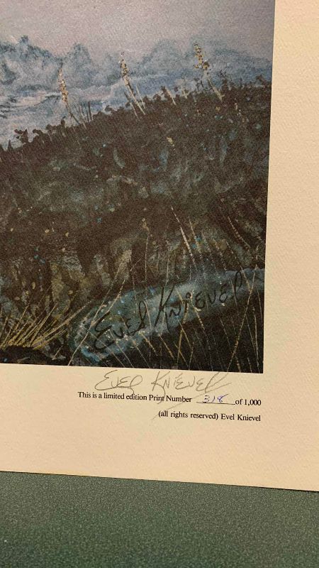 Photo 1 of 12-VINTAGE EVEL KNIEVEL SIGNED AND NUMBERED PRINTS “MASTER OF THE HIGH COUNTRY” 23” X 17.5”