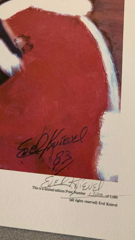 Photo 1 of 12-VINTAGE EVEL KNIEVEL SIGNED AND NUMBERED PRINTS “FIRE” 18” X 23”