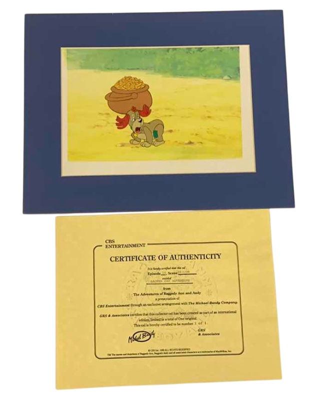 Photo 1 of VINTAGE COLLECTOR CELL WITH COA FROM THE ADVENTURES OF RAGGEDY ANN AND ANDY “SACRED CAT ADVENTURE” 14” X 11”