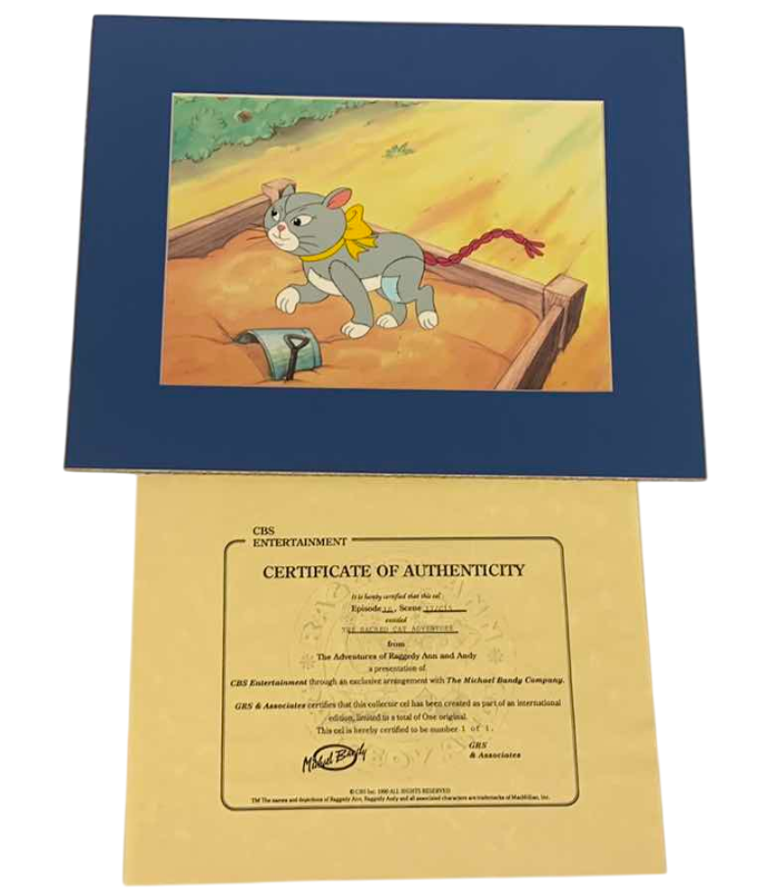 Photo 1 of VINTAGE COLLECTOR CELL WITH COA FROM THE ADVENTURES OF RAGGEDY ANN AND ANDY “THE SACRED CAT ADVENTURE” 14” X 11”