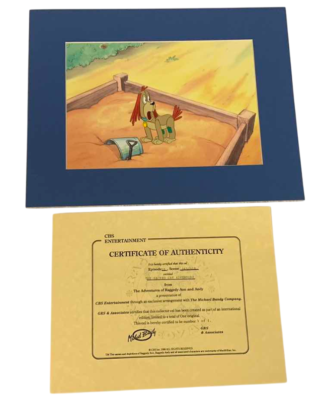 Photo 1 of VINTAGE COLLECTOR CELL WITH COA FROM THE ADVENTURES OF RAGGEDY ANN AND ANDY “THE SACRED CAT ADVENTURE” 14” X 11”