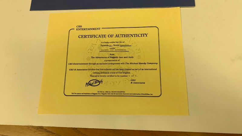 Photo 1 of VINTAGE COLLECTOR CELL WITH COA FROM THE ADVENTURES OF RAGGEDY ANN AND ANDY “SACRED CAT ADVENTURE” 14” X 11”
