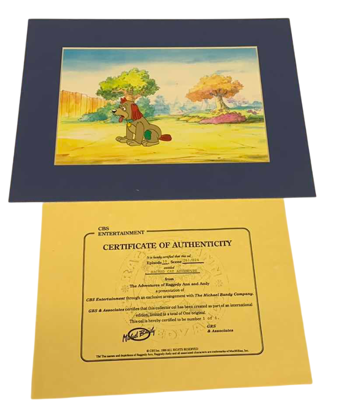 Photo 1 of VINTAGE COLLECTOR CELL WITH COA FROM THE ADVENTURES OF RAGGEDY ANN AND ANDY “SACRED CAT ADVENTURES” 14” X 11”