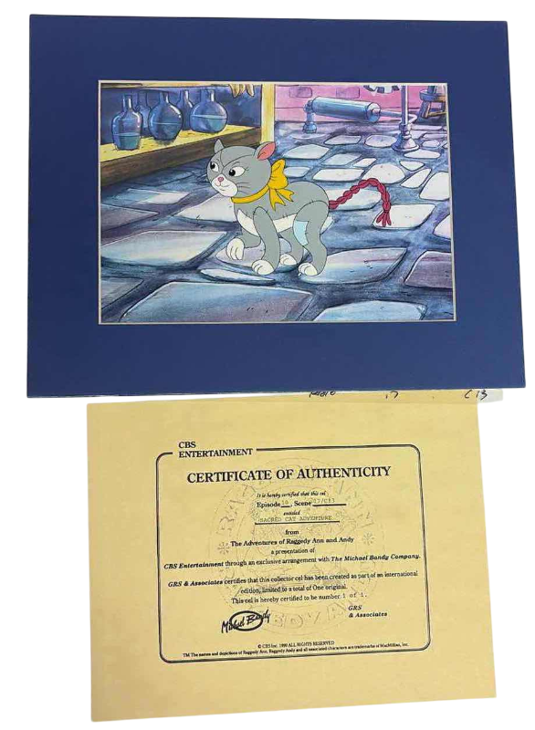 Photo 1 of VINTAGE COLLECTOR CELL WITH COA FROM THE ADVENTURES OF RAGGEDY ANN AND ANDY “SACRED CAT ADVENTURE” 14”X11”