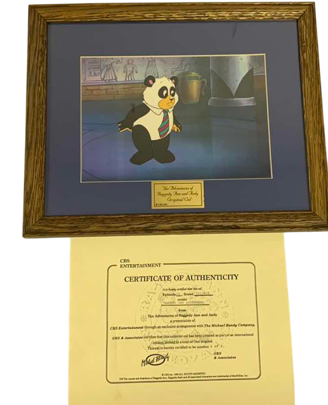Photo 1 of FRAMED VINTAGE COLLECTOR CELL WITH COA FROM THE ADVENTURES OF RAGGEDY ANN AND ANDY “SACRED CAT ADVENTURE” 15” X 13”