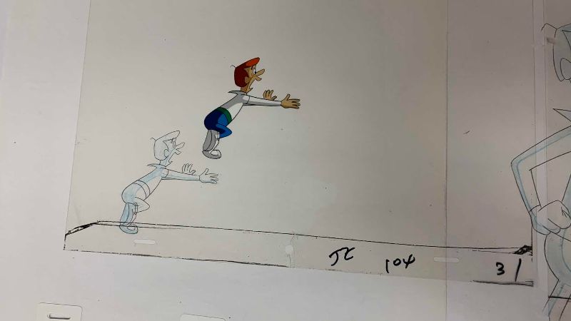 Photo 1 of 2-VINTAGE HANNA BARBERA HAND PAINTED ANIMATION CELS WITH GEORGE JETSON AND 8” X 10”