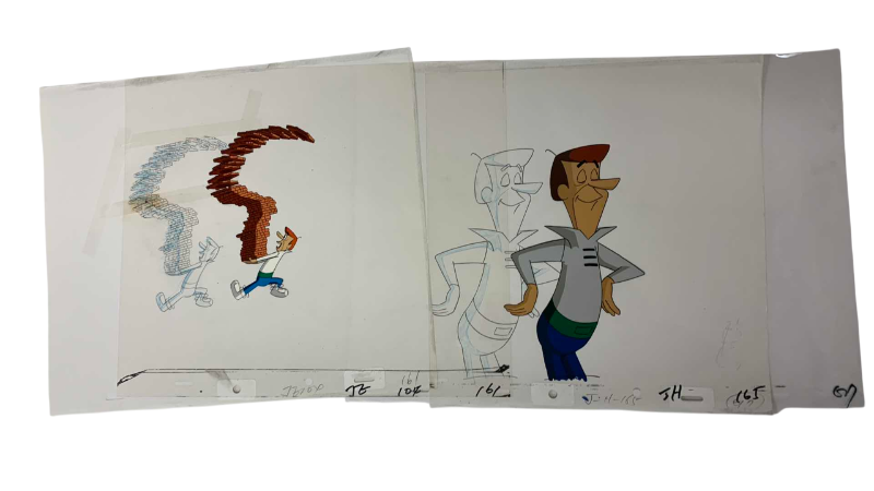 Photo 1 of 2-VINTAGE HANNA BARBERA HAND PAINTED ANIMATION CELS WITH GEORGE JETSON AND 8” X 10”