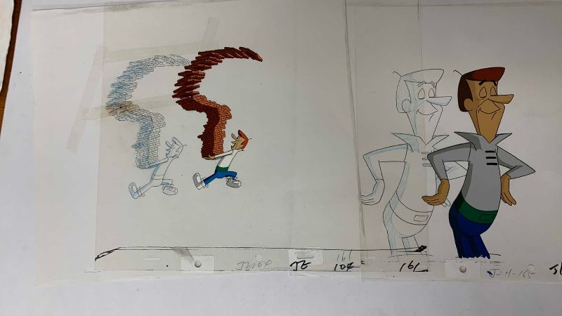 Photo 1 of 2-VINTAGE HANNA BARBERA HAND PAINTED ANIMATION CELS WITH GEORGE JETSON AND 8” X 10”