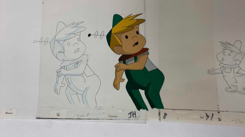 Photo 1 of 2-VINTAGE HANNA BARBERA HAND PAINTED ANIMATION CELS WITH ELROY FROM THE JETSONS 8” X 10”