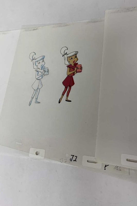 Photo 1 of 2-VINTAGE HANNA BARBERA HAND PAINTED ANIMATION CELS WITH GEORGE AND JUDY JETSON 8” X 10”