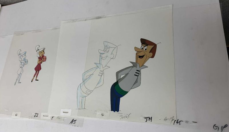 Photo 1 of 2-VINTAGE HANNA BARBERA HAND PAINTED ANIMATION CELS WITH GEORGE AND JUDY JETSON 8” X 10”