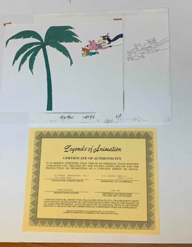 Photo 1 of 2-VINTAGE HANNA BARBERA HAND PAINTED ANIMATION CELS WITH YOGI BEAR CHARACTERS 8” X 10”