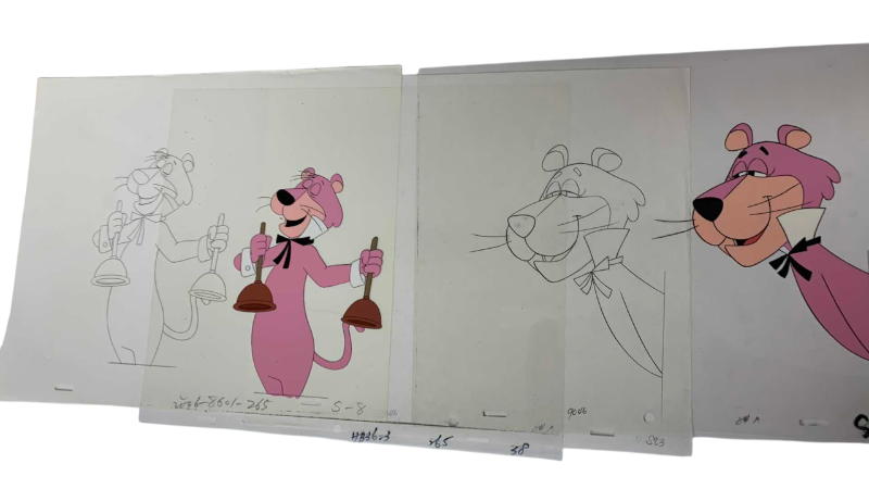 Photo 1 of 2-VINTAGE HANNA BARBERA HAND PAINTED ANIMATION CELS WITH SNAGGLEPUSS 8” X 10”