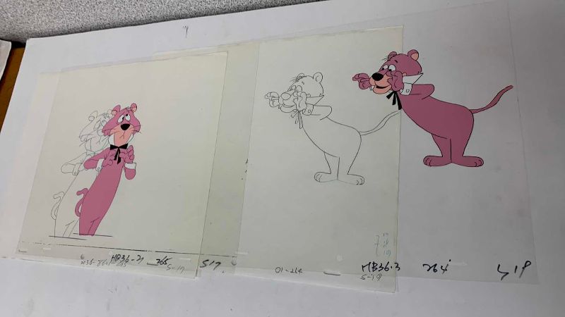 Photo 1 of 2-VINTAGE HANNA BARBERA HAND PAINTED ANIMATION CELS WITH SNAGGELPUSS 8” X 10”