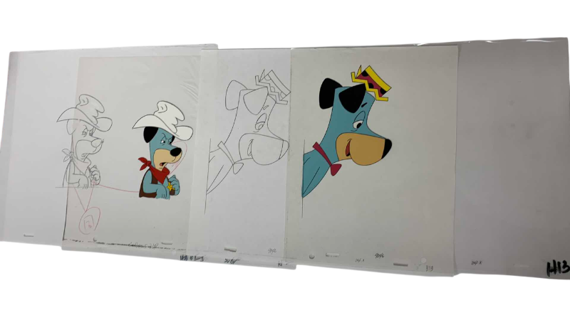 Photo 1 of VINTAGE HANNA BARBERA HAND PAINTED ANIMATION CEL WITH HUCKLEBERRY HOUND 8” X 10”