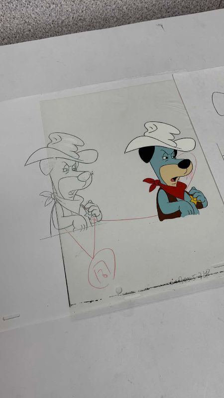 Photo 1 of VINTAGE HANNA BARBERA HAND PAINTED ANIMATION CEL WITH HUCKLEBERRY HOUND 8” X 10”