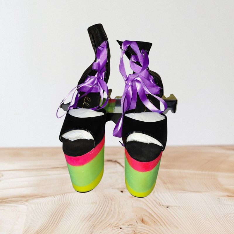 Photo 1 of SIZE 6-"ELLIE" WOMEN'S 7" HEEL VIVIEN-POINTED STILETTO SANDALS, GREEN RAINBOW SHOES.