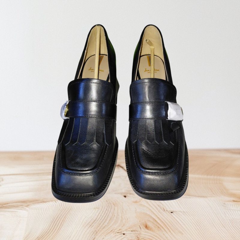 Photo 1 of SAM EDELMAN QUINLY BLACK LEATHER BLOCK HEEL LOAFER (SIZE 11)