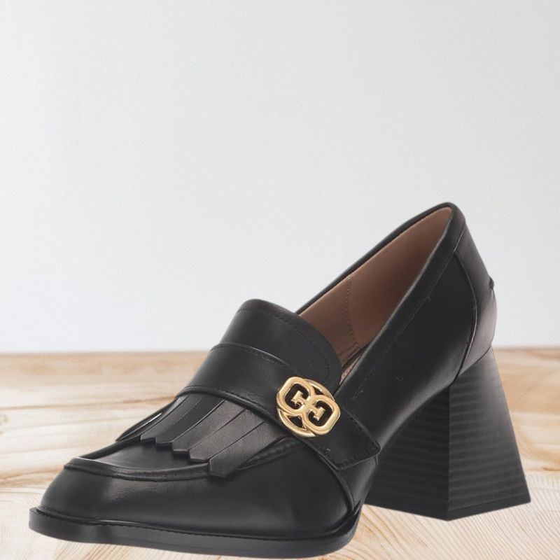 Photo 1 of SAM EDELMAN QUINLY BLACK LEATHER BLOCK HEEL LOAFER (SIZE 11)