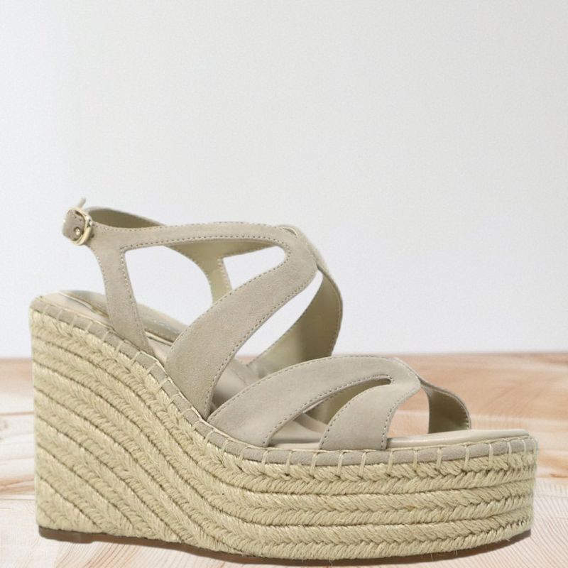 Photo 1 of SIZE 9.5-WOMENS-"KENNETH COLE" NEW YORK SOLACE ESPADRILLE PLATFORM WEDGE SANDALS ALMOND SHOES.