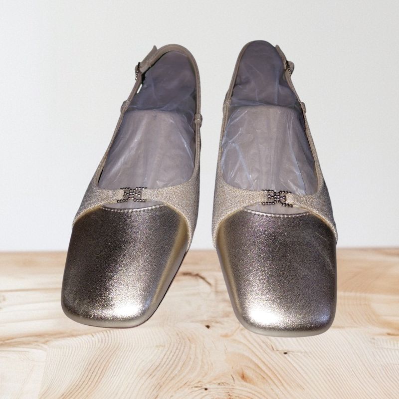 Photo 1 of SIZE 7-WOMEN-SAM EDELMAN TARRA 2 GOLD LINEN SLINGBACK SHOES.