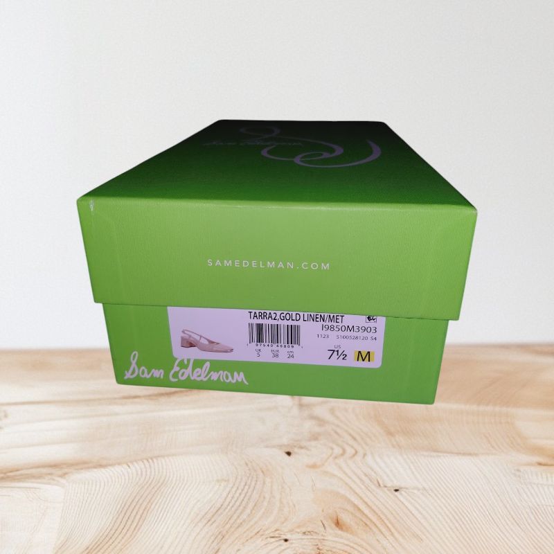 Photo 1 of SIZE 7-WOMEN-SAM EDELMAN TARRA 2 GOLD LINEN SLINGBACK SHOES.