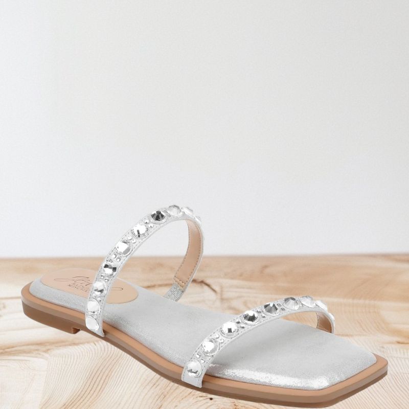 Photo 1 of SIZE 7-"JEWEL X BADGLEY MISCHKA" HONESTY FLAT SANDALS GEMSTONE STRAPS SHOES.