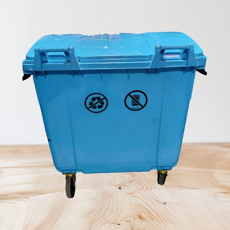 Photo 1 of HEAVY DUTY INDUSTRIAL BLUE POLY BOX TRUCK RECYCLE BIN/BUGGY/CART WITH HEAVY DUTY CASTERS 40”D X 47”L X 47”H